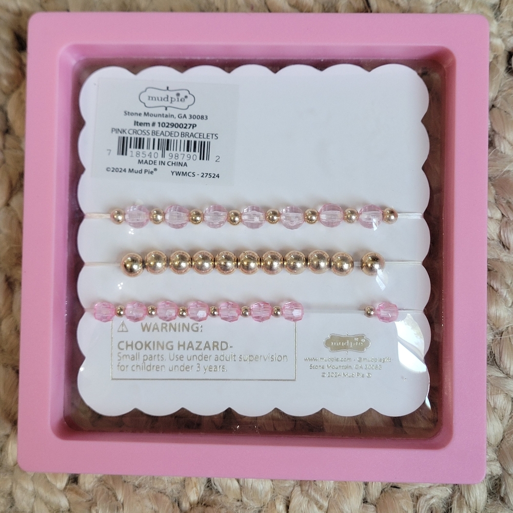 Blessing Bracelets Cross Pink Gold Beaded Jesus Loves Me stretch - Picture 4 of 8